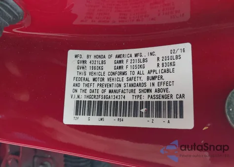 2016 Honda Accord Sport из США, поврежденный, VIN 1HGCR2F58GA134374